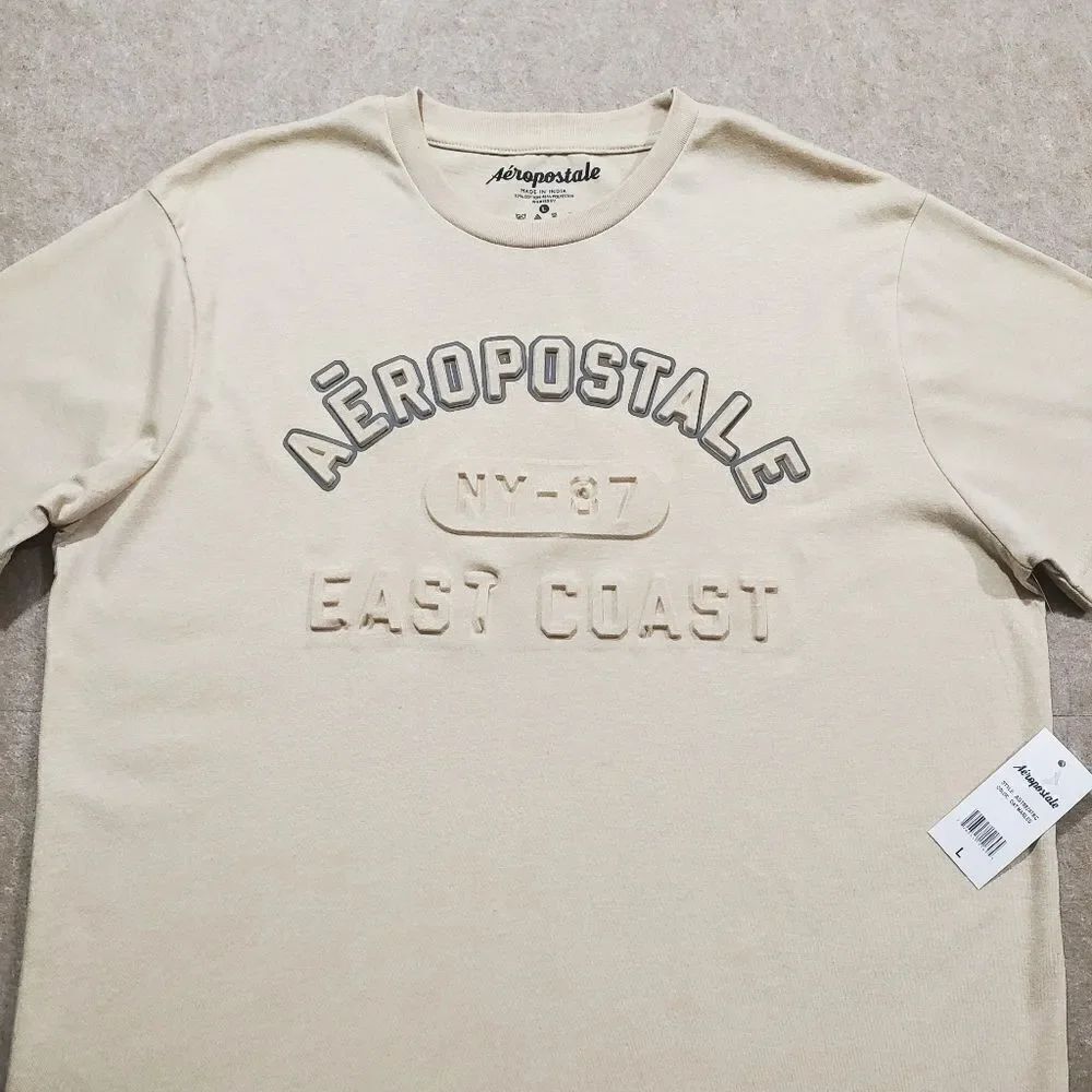 Aeropostale Textured Logo Tan Short Sleeve T-Shirt Mens #7